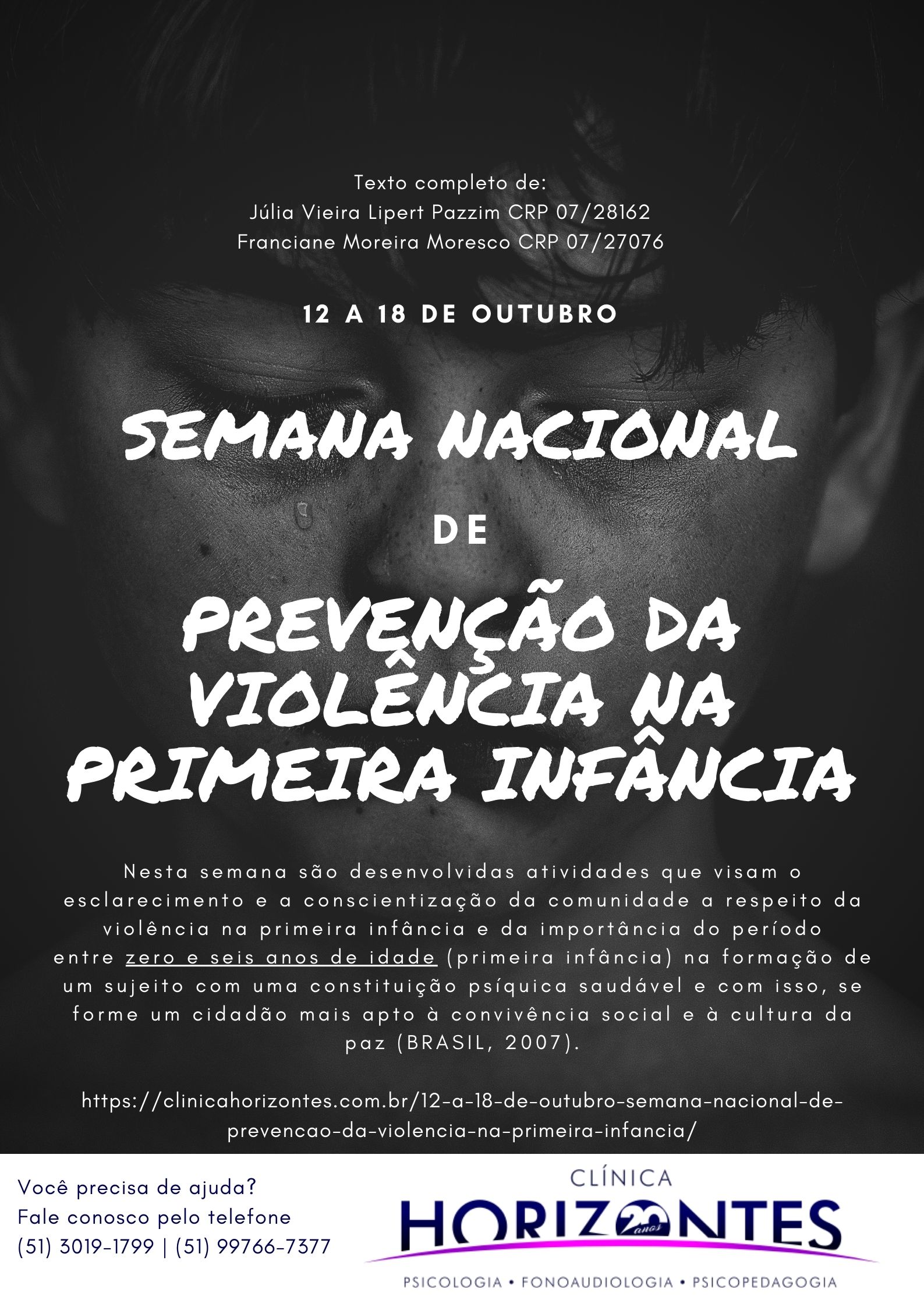 12 a 18 de outubro - Semana Nacional de Prevenção da Violência na Primeira  Infância - Horizontes Prevenção e Terapia